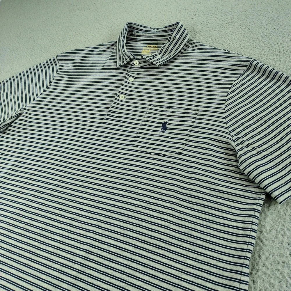 Polo Ralph Lauren Performance Polo Shirt Mens XL Gray Stripe Pocket Stretch